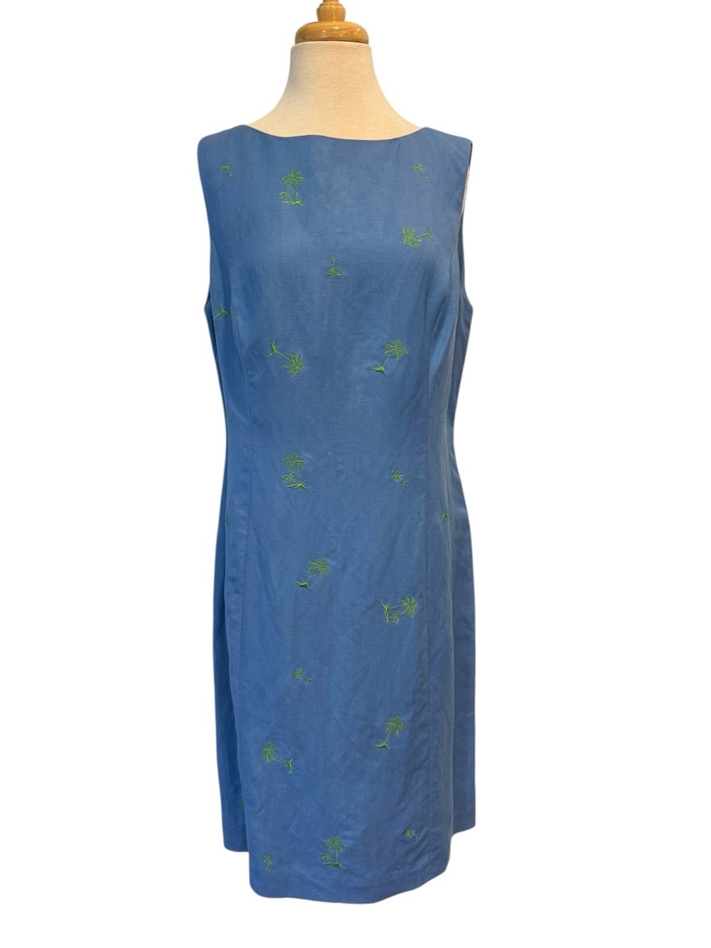 Annie Alexander Linen Blend Palm Tree Embroidered Sheath Dress Size 14